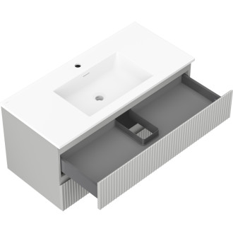Koupelnová skříňka Mexen Rivel 100 cm s umyvadlem Otis, 2 zásuvky, drážkovaná, matně šedá/matně bílá - 91A20-10047-2-BFF62-W18M01