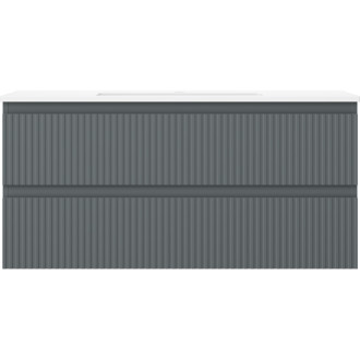 Koupelnová skříňka Mexen Rivel 100 cm s umyvadlem Otis, 2 zásuvky, drážkovaná, grafit matný/bílá matná - 91A20-10047-2-BFF66-W18M0