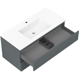 Koupelnová skříňka Mexen Rivel 100 cm s umyvadlem Otis, 2 zásuvky, drážkovaná, grafit matný/bílá matná - 91A20-10047-2-BFF66-W18M0