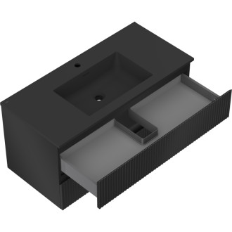 Mexen Rivel szafka łazienkowa 100 cm z umywalką Otis, 2 szuflady, ryflowana , czarna mat - 91A20-10047-2-BFF71-W18M71