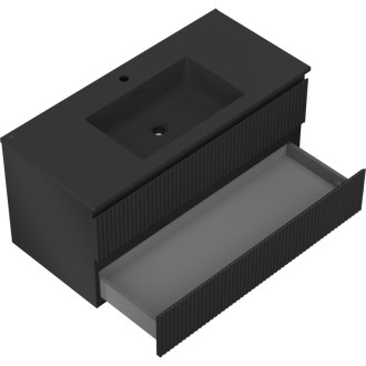 Mexen Rivel szafka łazienkowa 100 cm z umywalką Otis, 2 szuflady, ryflowana , czarna mat - 91A20-10047-2-BFF71-W18M71