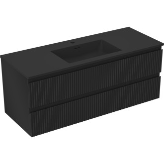 Koupelnová skříňka Mexen Rivel 120 cm s umyvadlem Otis, 2 zásuvky, drážkovaná, matná černá - 91A20-12047-2-BFF71-W18M71
