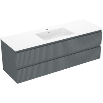 Mexen Rivel szafka łazienkowa 140 cm z umywalką Otis, 2 szuflady, ryflowana , grafit mat/biała mat - 91A20-14047-2-BFF66-W18M