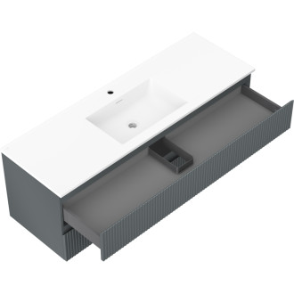 Mexen Rivel szafka łazienkowa 140 cm z umywalką Otis, 2 szuflady, ryflowana , grafit mat/biała mat - 91A20-14047-2-BFF66-W18M