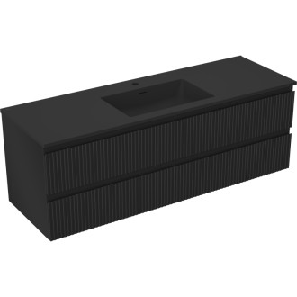 Koupelnová skříňka Mexen Rivel 140 cm s umyvadlem Otis, 2 zásuvky, drážkovaná, matná černá - 91A20-14047-2-BFF71-W18M71