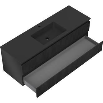Mexen Rivel szafka łazienkowa 140 cm z umywalką Otis, 2 szuflady, ryflowana , czarna mat - 91A20-14047-2-BFF71-W18M71