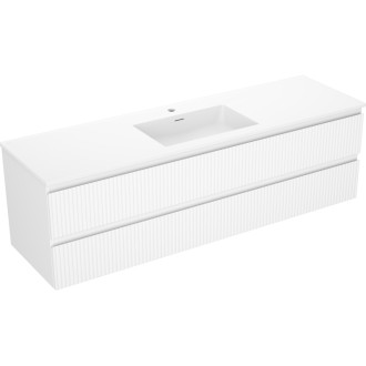 Koupelnová skříňka Mexen Rivel 160 cm s umyvadlem Otis, 2 zásuvky, drážkovaná, matná bílá - 91A20-16047-2-BFF01-W18M01