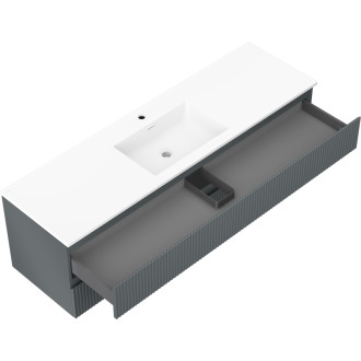 Koupelnová skříňka Mexen Rivel 160 cm s umyvadlem Otis, 2 zásuvky, drážkovaná, grafit matný/bílá matná - 91A20-16047-2-BFF66-W18M