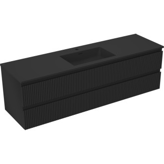 Koupelnová skříňka Mexen Rivel 160 cm s umyvadlem Otis, 2 zásuvky, drážkovaná, matná černá - 91A20-16047-2-BFF71-W18M71
