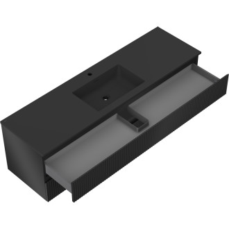 Koupelnová skříňka Mexen Rivel 160 cm s umyvadlem Otis, 2 zásuvky, drážkovaná, matná černá - 91A20-16047-2-BFF71-W18M71