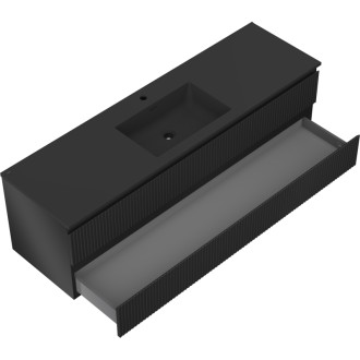 Koupelnová skříňka Mexen Rivel 160 cm s umyvadlem Otis, 2 zásuvky, drážkovaná, matná černá - 91A20-16047-2-BFF71-W18M71