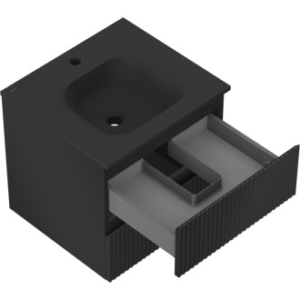 Koupelnová skříňka Mexen Rivel 50 cm s umyvadlem Vela, 2 zásuvky, drážkovaná, matná černá - 91A20-05047-2-BFF71-W23M71
