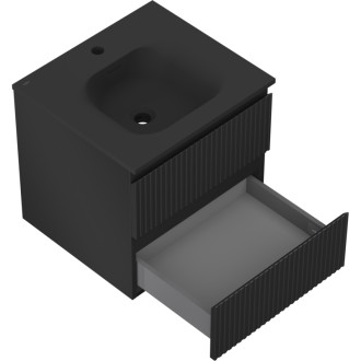 Koupelnová skříňka Mexen Rivel 50 cm s umyvadlem Vela, 2 zásuvky, drážkovaná, matná černá - 91A20-05047-2-BFF71-W23M71
