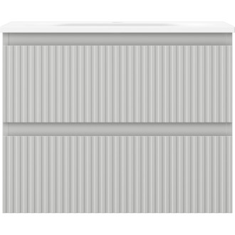 Koupelnová skříňka Mexen Rivel 60 cm s umyvadlem Vela, 2 zásuvky, drážkovaná, matně šedá/matně bílá - 91A20-06047-2-BFF62-W23M01