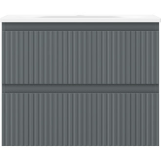 Koupelnová skříňka Mexen Rivel 60 cm s umyvadlem Vela, 2 zásuvky, drážkovaná, grafit matný/bílá matná - 91A20-06047-2-BFF66-W23M0