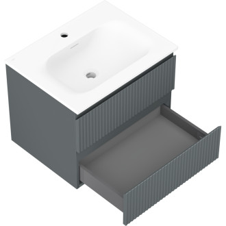 Koupelnová skříňka Mexen Rivel 60 cm s umyvadlem Vela, 2 zásuvky, drážkovaná, grafit matný/bílá matná - 91A20-06047-2-BFF66-W23M0