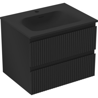 Koupelnová skříňka Mexen Rivel 60 cm s umyvadlem Vela, 2 zásuvky, drážkovaná, matná černá - 91A20-06047-2-BFF71-W23M71
