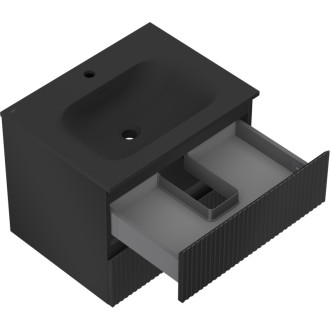 Mexen Rivel szafka łazienkowa 60 cm z umywalką Vela, 2 szuflady, ryflowana , czarna mat - 91A20-06047-2-BFF71-W23M71