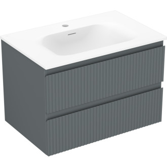 Koupelnová skříňka Mexen Rivel 70 cm s umyvadlem Vela, 2 zásuvky, drážkovaná, grafit matný/bílá matná - 91A20-07047-2-BFF66-W23M0