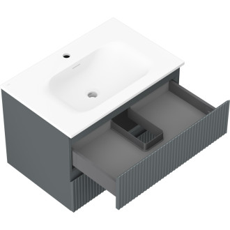 Koupelnová skříňka Mexen Rivel 70 cm s umyvadlem Vela, 2 zásuvky, drážkovaná, grafit matný/bílá matná - 91A20-07047-2-BFF66-W23M0