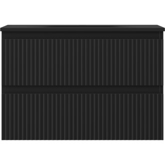 Koupelnová skříňka Mexen Rivel 70 cm s umyvadlem Vela, 2 zásuvky, drážkovaná, matná černá - 91A20-07047-2-BFF71-W23M71