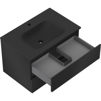 Koupelnová skříňka Mexen Rivel 70 cm s umyvadlem Vela, 2 zásuvky, drážkovaná, matná černá - 91A20-07047-2-BFF71-W23M71