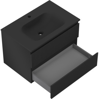 Koupelnová skříňka Mexen Rivel 70 cm s umyvadlem Vela, 2 zásuvky, drážkovaná, matná černá - 91A20-07047-2-BFF71-W23M71