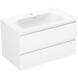 Koupelnová skříňka Mexen Rivel 80 cm s umyvadlem Vela, 2 zásuvky, drážkovaná, matná bílá - 91A20-08047-2-BFF01-W23M01
