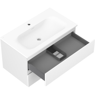 Koupelnová skříňka Mexen Rivel 80 cm s umyvadlem Vela, 2 zásuvky, drážkovaná, matná bílá - 91A20-08047-2-BFF01-W23M01