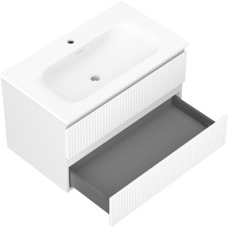 Koupelnová skříňka Mexen Rivel 80 cm s umyvadlem Vela, 2 zásuvky, drážkovaná, matná bílá - 91A20-08047-2-BFF01-W23M01