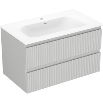 Koupelnová skříňka Mexen Rivel 80 cm s umyvadlem Vela, 2 zásuvky, drážkovaná, matně šedá/matně bílá - 91A20-08047-2-BFF62-W23M01