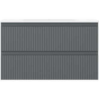 Koupelnová skříňka Mexen Rivel 80 cm s umyvadlem Vela, 2 zásuvky, drážkovaná, grafit matný/bílá matná - 91A20-08047-2-BFF66-W23M0