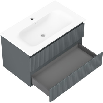 Koupelnová skříňka Mexen Rivel 80 cm s umyvadlem Vela, 2 zásuvky, drážkovaná, grafit matný/bílá matná - 91A20-08047-2-BFF66-W23M0