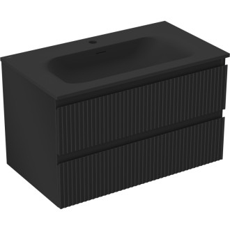 Koupelnová skříňka Mexen Rivel 80 cm s umyvadlem Vela, 2 zásuvky, drážkovaná, matná černá - 91A20-08047-2-BFF71-W23M71