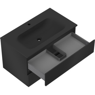 Mexen Rivel szafka łazienkowa 80 cm z umywalką Vela, 2 szuflady, ryflowana , czarna mat - 91A20-08047-2-BFF71-W23M71