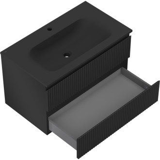 Mexen Rivel szafka łazienkowa 80 cm z umywalką Vela, 2 szuflady, ryflowana , czarna mat - 91A20-08047-2-BFF71-W23M71