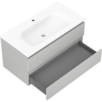 Koupelnová skříňka Mexen Rivel 90 cm s umyvadlem Vela, 2 zásuvky, drážkovaná, matně šedá/matně bílá - 91A20-09047-2-BFF62-W23M01