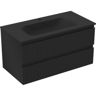 Koupelnová skříňka Mexen Rivel 90 cm s umyvadlem Vela, 2 zásuvky, drážkovaná, matná černá - 91A20-09047-2-BFF71-W23M71