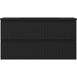 Koupelnová skříňka Mexen Rivel 90 cm s umyvadlem Vela, 2 zásuvky, drážkovaná, matná černá - 91A20-09047-2-BFF71-W23M71