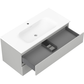 Koupelnová skříňka Mexen Rivel 100 cm s umyvadlem Vela, 2 zásuvky, drážkovaná, matně šedá/matně bílá - 91A20-10047-2-BFF62-W23M01