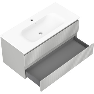 Koupelnová skříňka Mexen Rivel 100 cm s umyvadlem Vela, 2 zásuvky, drážkovaná, matně šedá/matně bílá - 91A20-10047-2-BFF62-W23M01