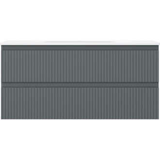 Koupelnová skříňka Mexen Rivel 100 cm s umyvadlem Vela, 2 zásuvky, drážkovaná, grafit matný/bílá matná - 91A20-10047-2-BFF66-W23M0