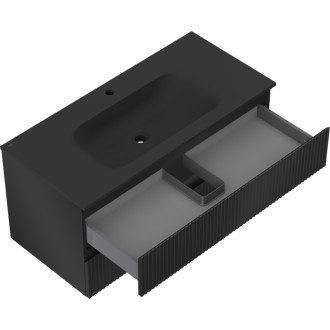 Mexen Rivel szafka łazienkowa 100 cm z umywalką Vela, 2 szuflady, ryflowana , czarna mat - 91A20-10047-2-BFF71-W23M71
