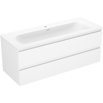 Koupelnová skříňka Mexen Rivel 120 cm s umyvadlem Vela, 2 zásuvky, drážkovaná, matná bílá - 91A20-12047-2-BFF01-W23M01