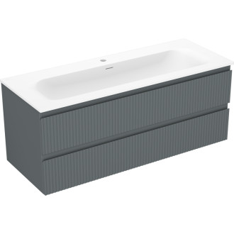 Koupelnová skříňka Mexen Rivel 120 cm s umyvadlem Vela, 2 zásuvky, drážkovaná, grafit matný/bílá matná - 91A20-12047-2-BFF66-W23M