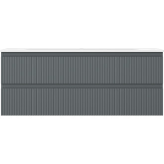 Koupelnová skříňka Mexen Rivel 120 cm s umyvadlem Vela, 2 zásuvky, drážkovaná, grafit matný/bílá matná - 91A20-12047-2-BFF66-W23M