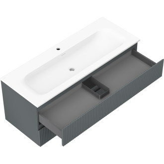 Koupelnová skříňka Mexen Rivel 120 cm s umyvadlem Vela, 2 zásuvky, drážkovaná, grafit matný/bílá matná - 91A20-12047-2-BFF66-W23M