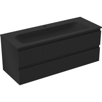 Koupelnová skříňka Mexen Rivel 120 cm s umyvadlem Vela, 2 zásuvky, drážkovaná, matná černá - 91A20-12047-2-BFF71-W23M71