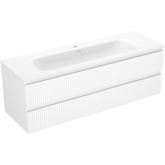 Koupelnová skříňka Mexen Rivel 140 cm s umyvadlem Vela, 2 zásuvky, drážkovaná, matná bílá - 91A20-14047-2-BFF01-W23M01