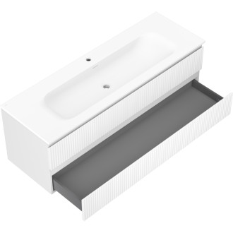 Koupelnová skříňka Mexen Rivel 140 cm s umyvadlem Vela, 2 zásuvky, drážkovaná, matná bílá - 91A20-14047-2-BFF01-W23M01